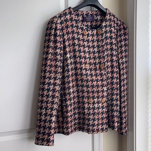 Violeta by Mango Pink & navy houndstooth blazer